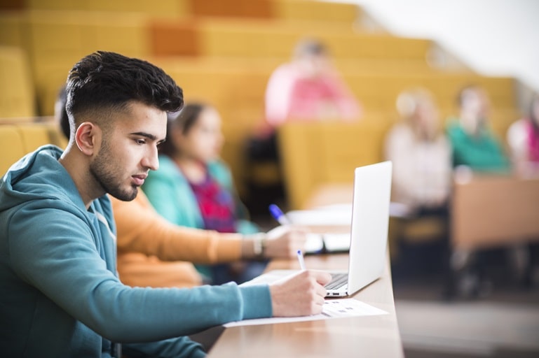 A student researching job opportunities online